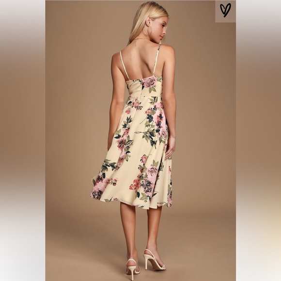 Lulus Emilee Cream Floral Print Midi Dress - Picture 3 of 5
